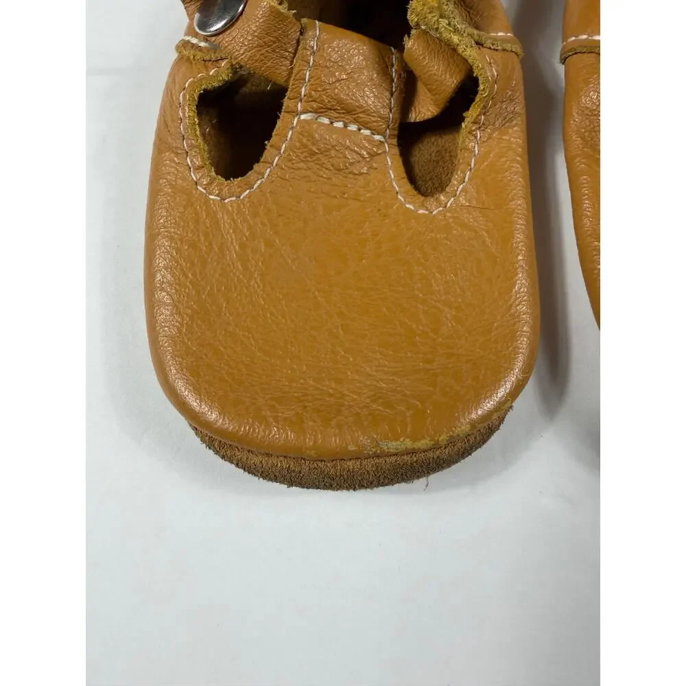 Mon Petit Shoes Handmade Leather T-Strap Soft Sole Shoes Mustard Size 6